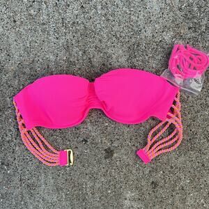 Victoria’s Secret 32A Orange Fuchsia Twist Strap Hot Pink Bandeau Bikini Top